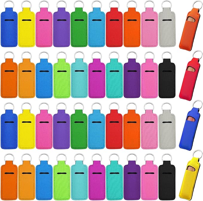 Yisong 40/60/ 80 Pack Lipstick Holder Keychains Bulk Neoprene Lip Balm Holder Keychain Lip Gloss Sleeve Pocket Women Presents