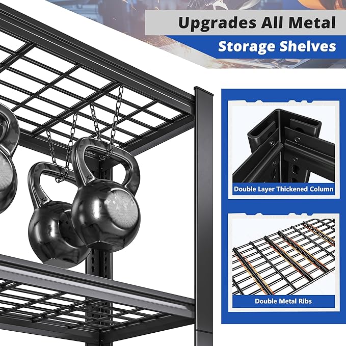 REIBII 3010LBS Garage Shelving 72" H Garage Shelving Heavy Duty Industrial Metal Shelving 5 Tier Adjustable Shelves for Storage for Kitchen Pantry Warehouse Basement 72" H x 35.5" W x 16" D, Black