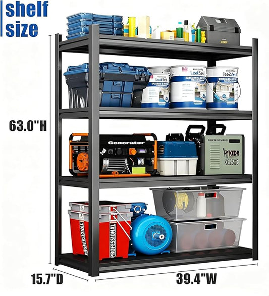 40" W Metal Garage Shelving Unit 2500LBS Heavy Duty Storage Shelves 4 Tier Adjustable Shelves Unit Metal Shelving for Kitchen Warehouse Pantry Basement, 40" W×63" H×16" D, Black