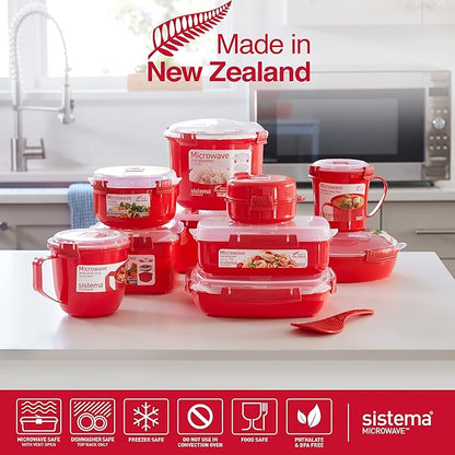Sistema Microwave Rice Cooker & Round Microwave Food Container Set | 2.6L, 915ml | Food Containers with Steam-Release Vents | BPA-Free | 2 Count