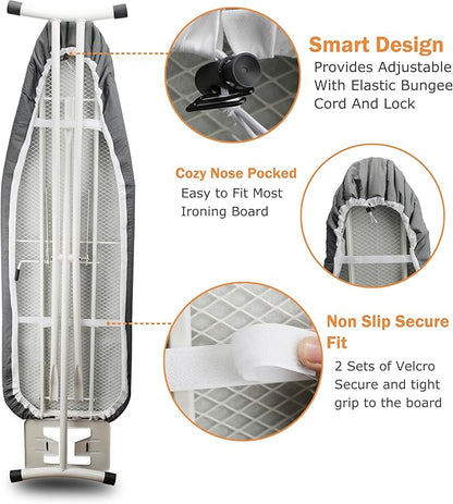 Ruibo Ironing Board Cover and Pad Extra Thick Heavy Duty Padding 4 Layers, Scorch and Stain Resistant,Elastic Edge Fit Standard Size 15x54 Inch/Silver