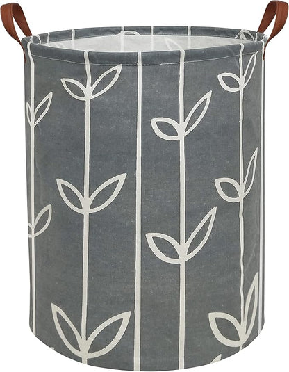 HIYAGON Large Storage Baskets,Waterproof Laundry Baskets,Collapsible Canvas Basket for Storage Bin for Kids Room,Toy Organizer,Home Decor,Baby Hamper (Grey leaves)