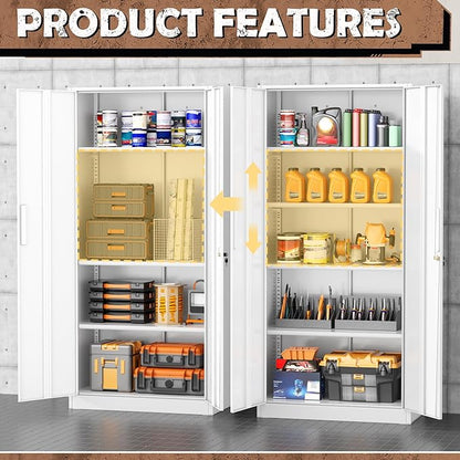 INTERGREAT Metal Storage Cabinet with Doors and Shelves,72" H White Steel Tool Locking Cabinet, Metal Storage Cabinet for Home Office, Warehouse, School
