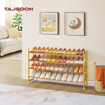 Tajsoon Expandable Shoe Rack for Closet 4 Tier, 29“-41“Adjustable & Stackable Shoe Shelf Storage, Metal Shoe Rack Organizer for Front Door Entrance, Closet, Garage, Entryway, Gold