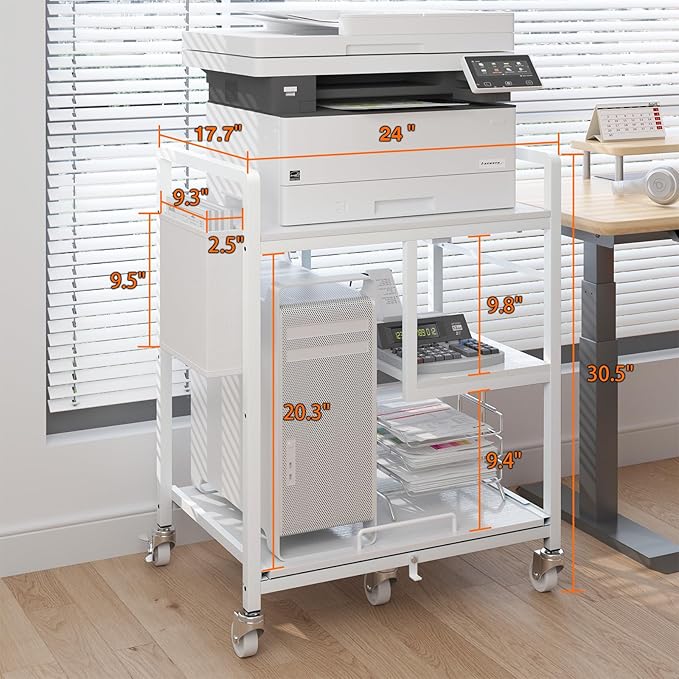 Printer Stand with Storage Tall Large Printer Table with Wheels Heavy-Duty Printer Rolling Cart for Home Office Rustic Brown