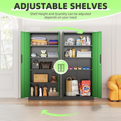 Bonusall 72" Metal Garage Storage Cabinet, 2 Locking Doors & 4 Adjustable Shelves Tall Storage, Heavy Duty Steel Tool Cabinet for Home, Office, Warehouse, School (Black Green)