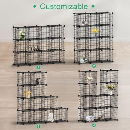 ZENY Cube Storage 12-Cube Metal Wire Storage Shelves Cube Closet Organizer Storage Bins DIY Storage Grids Modular Wire Cubes Bookshelf Bookcase for Home Office, Black