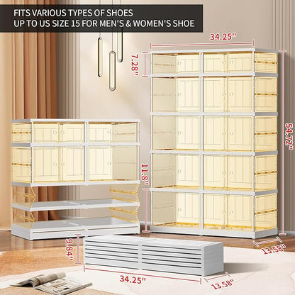 5-Tier Foldable Shoe Rack for Closet Entryway 10-20Pairs,Stackable Clear Shoe Storage Boxes Organizer with Door Plastic Shoe Cabinet Bins with Lids Shoes Shelf Easy Assembly Large