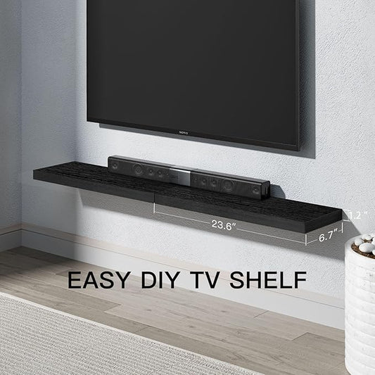 AMADA HOMEFURNISHING Floating Shelves Wall Mounted, 24 x 7 Inch Wall Shelves for Bathroom, Bedroom, Living Room, Black Shelves Set of 2 - AMFS05 | Wall Shelves, for Bathroom, Bedroom, Living Room, Shelves