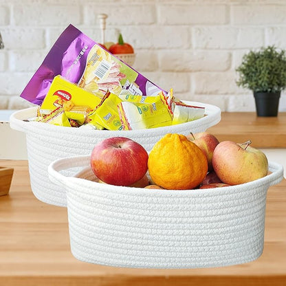 ABenkle Small White Basket, Soft Woven Storage Bins Baskets for Cat Dog Toys Organizer, Decorative Shelves Closet Organizing Basket Chest Box, Empty Gift Baskets