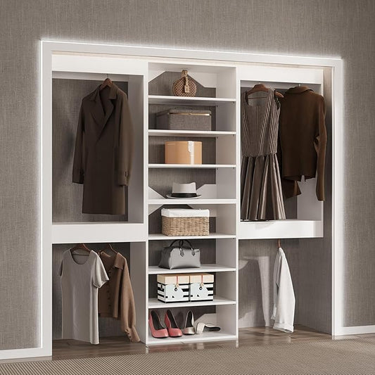 Modular Closet System, 78" Wide Closet Organizer System with Hanging and Towers, Wood Tower Closet Storage for Walk In Closets, Wall Mounted Wardrobe Organizer Kit System, Bedroom, White
