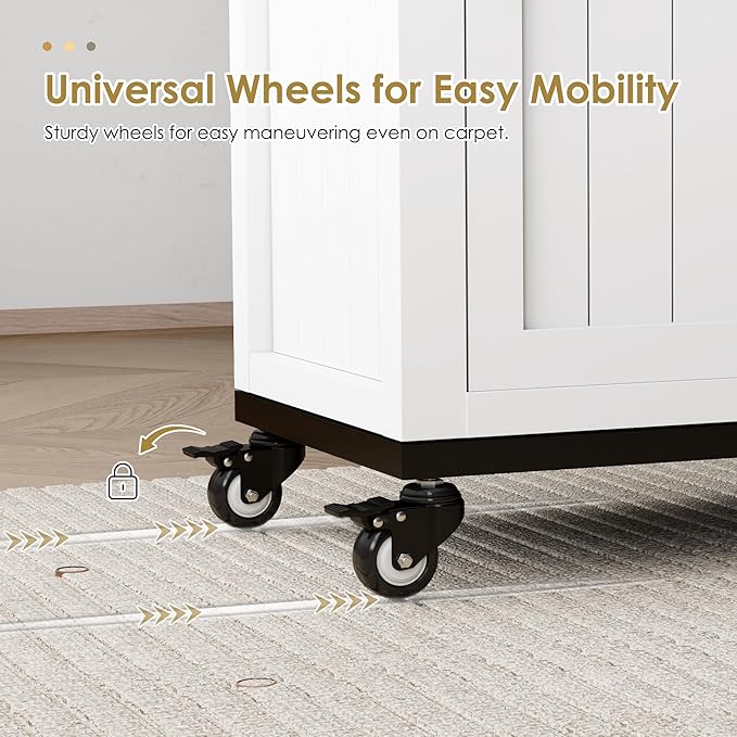 Rolling Ironing Board with Storage Cabinet, Folding Ironing Board with Wheels, Craft Table with Storage, Wooden Fold Down Ironing Station with Heat-Resistant Sponge(White with Wheels)