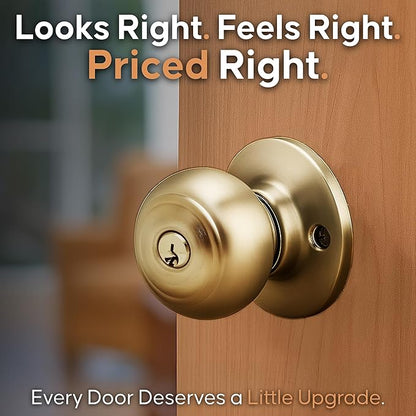 Copper Creek Colonial Entry Door Knob – Keyed Entry Handle with Lock and Key, ANSI Grade-3 Certified, DIY-Friendly Install for Interior and Exterior Entrance Doors – Polished Brass (1 Pack)