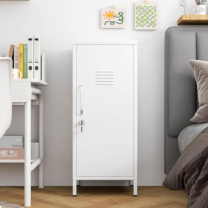 35" Metal Storage Locker, Lockable Employees Metal Locker with Door and Adjustable Shelves, Steel Locker for Home, School, Office, Gym (White)