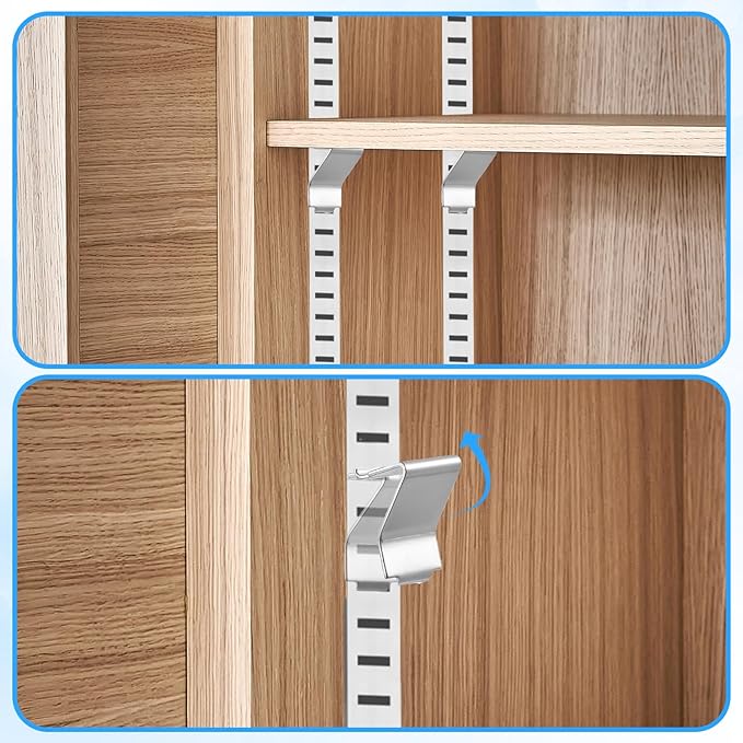 20 Pcs Heavy Duty Metal Shelving Brackets Clips Cabinet Shelf Clips Adjustable Pilaster Shelf Clip Adjustable Supports Clip for Kitchen Cabinet Bookcase Metal and Wood Shelving