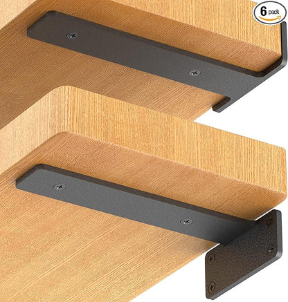 6 Pack Floating Shelf Brackets, 4 Inch Heavy Duty Industrial Shelf Bracket, Black Metal L Brackets for Shelves Support DIY(1/5 Inch Thicked)