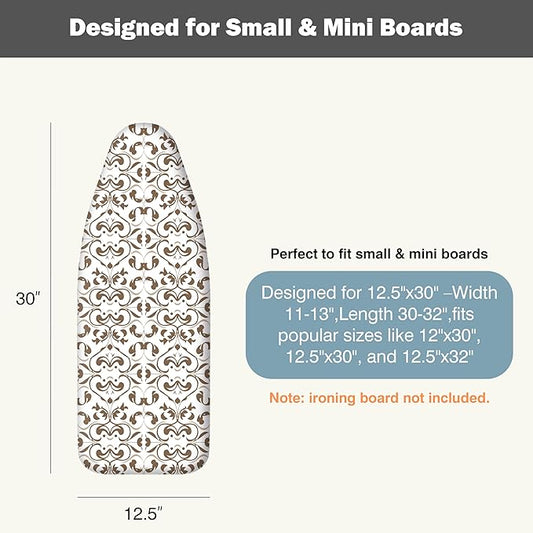 Small Ironing Board Cover and Pad 12.5"x30" Small Iron Board Cover with Padding,Tabletop Mini Ironing Board Cover and Pad Small Size, Cotton Canvas, Heat Resistant, Drawstring Taupe