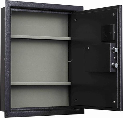 ProtexSafe Electronic Keypad Wall Safe (PWS-1814E)-Black, Burglary Resistant wall safe, digital electronic locking system, velvet interior, automatic door opening, 2 Removable shelves