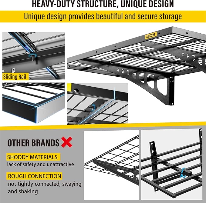 2x3ft 2Pack Wire Shelving Unit Heavy Duty Garage Storage Shelves Wall Mounted Black 560lbs Load Capacity（24-inch-by-36-inch）