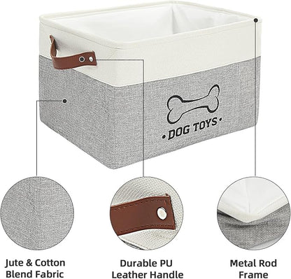 Homimp Dog Toy Basket, Dog Toy Bin Box with Comfortable Handles and Cover, Collapsible Large Pet Toy Storage Organizer for Accessories, Toys, Coat & Clothing, Blanket & Leash, Gray, 15"x11"x9"