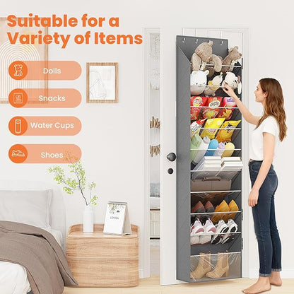 10-Tier Over The Door Organizer, Space Saving Hanging Shoes Organizer and Storage Unit, Organizer for Closet, Bedroom, Entryway, Grey