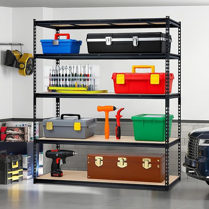 Garage Storage Shelves 5 Tiers, Heavy Duty Storage Shelving Racks with 3000 LBS Capacity, 60 " L x 24 in W x 72 in H Metal Adjustable Shelving Unit for Kitchen Pantry Basement Bathroom Laundry