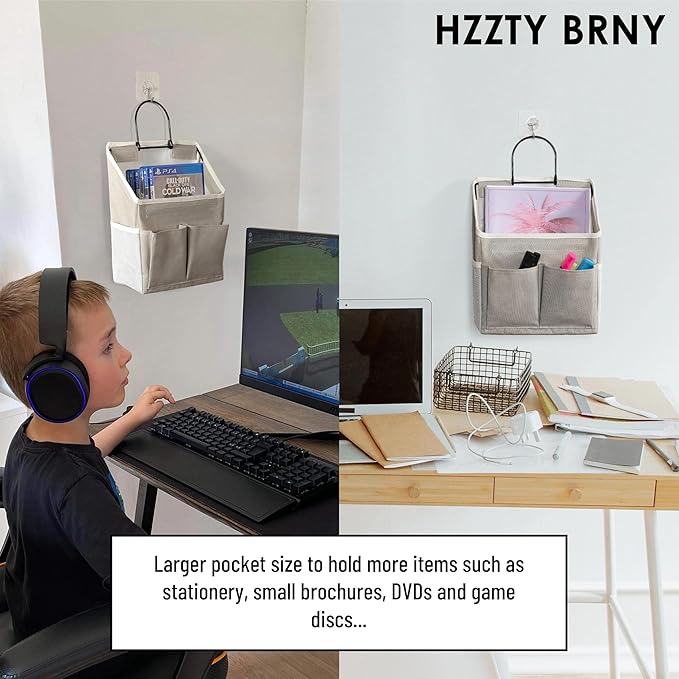 2pcs Wall Hanging Storage Bag, Small Door Closet Linen Fabric Pockets Organizer, Waterproof Multi Functional for Living Room Bedroom Bathroom Kitchen RV Camper with Hooks All Grey