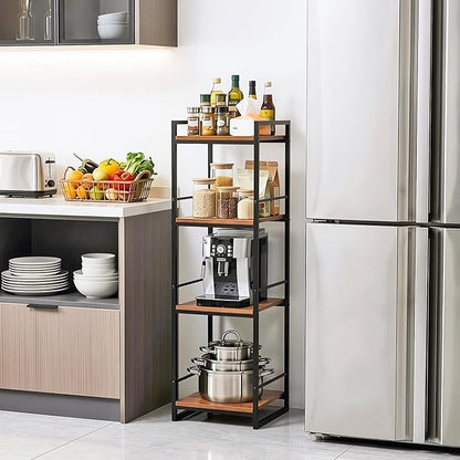 BYFU 4 Tier Bathroom Storage Open Shelf, Freestanding Metal Corner Storage Rack Shelving Unit for Bathroom Kitchen Living Room Hallway, Rustic Brown
