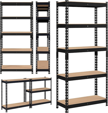Topeakmart 5-Tier Utility Shelves, Metal Storage Shelves, Adjustable Shelving Units, Boltless Assembly, Garage Shelves Shed Shelving for Warehouse Garage Shed Basement- Black, 27.5 x 12x 60 Inch