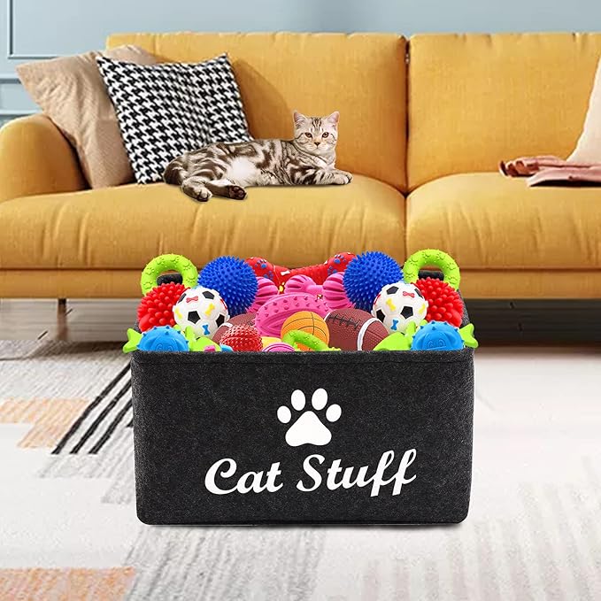 Geyecete Cat Apparel & Accessories/Cat Toys/Pet Supplies Storage Basket/Bin with Handles, Collapsible & Convenient Storage Solution for Office, Bedroom, Closet, Toys, Laundry(Dark Grey)