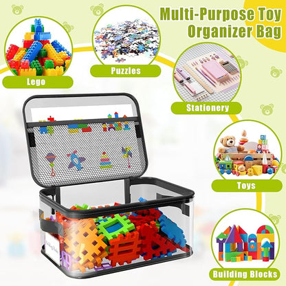 8 Packs Large Toy Storage Bags with Labels, Reusable Clear PVC Board Game Storage, Travel Waterproof Toy Organizer Bags with Name Tag and Manual Pocket for Building Blocks, Puzzle, Kids Books