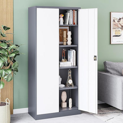 Metal Tool Storage Cabinet,Lockable File Cabinet with 2 Doors and 5 Adjustbale Shelves,Tall Cabinets for Garage Storage Systems for Home Office,Garage,Workshop