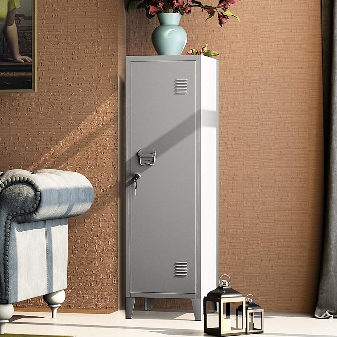 MIOCASA Metal Cabinet Home Office Storage Cabinets with Doors and Shelves Lockable File Cabinet Organizer Coat Lockers for Kids
