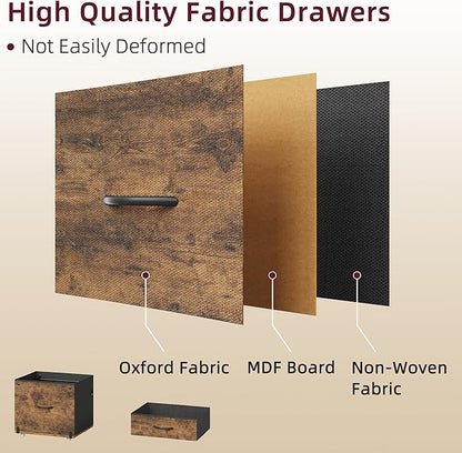 Filing Cabinet with 2-Tier Printer Shelves, 2 Fabric Drawers File Cabinet with Side Bag&File Drawer for A4/Letter Size, Printer Stand with Storage for Home Office, Rustic Brown, 16.5" W