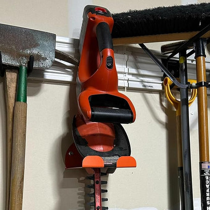 Upgraded Trimmer Rack Wall Mount - 8" Heavy Duty Weed Eater Hanger for Garage Wall, Garden Power Tool Holder Organizer Hooks for Grass Trimmer, Hedge Trimmer, Leaf Blower and Chainsaw, Orange, 3 Pack