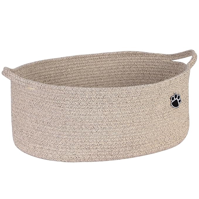 Dog Toy Basket, Toy Box and Bin for Dog Cat Storage, 19.7" X 11" X 7.9" (30L) Large Woven Rope Basket for Blanket Storage, Living Room, Bedroom, Brown