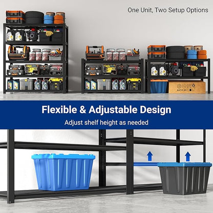 FLEXIMOUNTS 60" W Garage Shelving, 5 Tier Storage Shelves Load 1500LBS, Adjustable Garage Shelving Heavy Duty, Metal Shelves Unit for Basement, Warehouse, 60" W x 72" H x 24" D, Black