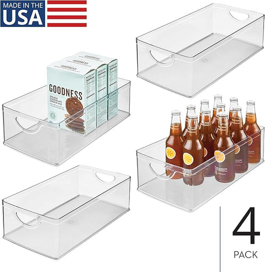 iDesign Stackable Clear Plastic Extra Long Storage Bin, Organizer for Kitchen Cabinet or Pantry, 4-Pack