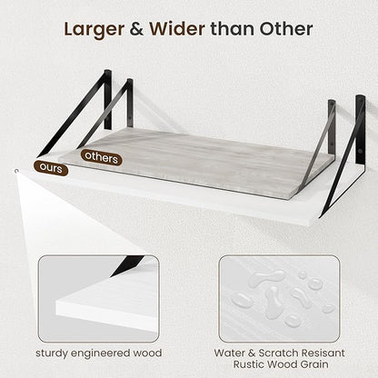 Fun Memories Floating Shelves for Wall, 12 Inch Deep Floating Shelves Set of 2, 36W x 12D Large Wall Shelf with Sturdy Metal Brackets for Living Room, Bathroom, Bedroom and Kitchen, White