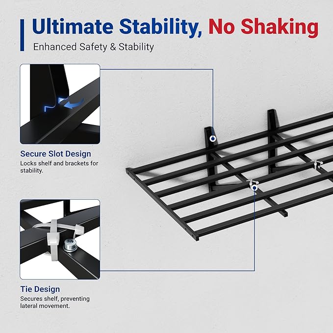 FLEXIMOUNTS 2-Pack 2x4ft Heavy Duty Garage Wall Shelving, 800lbs Capacity, Garage Shelving Wall Mounted with 8 Hooks for Power Tools, Garden Supplies, Storage Bins, Pro Series