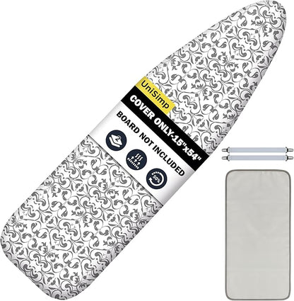Ironing Board Cover and Pad 15"x54" Extra Thick Natural Cotton, Scorch and Stain Resistant Padding,Standard Size Iron Board Cover with Fasteners Heavy Duty Elastic Edge, Heatproof Ash
