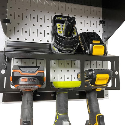 Wall Control Power Tool Storage Organizer Kit Cordless Drill Holder Charging Station Rack 16” x 32” Metal Pegboard Organization System (Pink Pegboard)