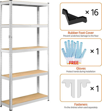 Topeakmart 5-Tier Utility Shelves, Metal Storage Shelves Garage Shelving Unit Adjustable Garage Storage Shelves Storage Racks Heavy Duty Shed Shelving- Silver, 35.5 x 12 x 71 Inch