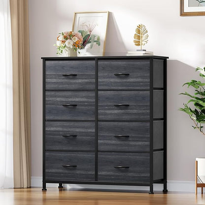 YITAHOME Cloth Dresser with 8 Drawers - Fabric Dresser for Closet, Chester Drawers for Bedroom, Hallway, Closets - Sturdy Steel Frame, Wooden Top & Easy Pull Fabric Bins, Charcoal Black Wood Grain