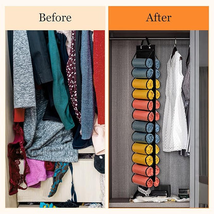 Lirex Hanging Yoga Legging Storage Organizer with 24 Pockets, Foldable Oxford Cloth Hanging Closet Organizer Shirts Jeans Storage Hanger Socks Holder for Family Closet Bedroom, Black