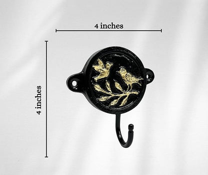 Aluminium Bird Print (1-Pack) Single Wall Hooks, Black Bird Themed Hooks for Hanging Leash-Wall Mount Hanger, Organization Decorative Wall Hook (Bird)