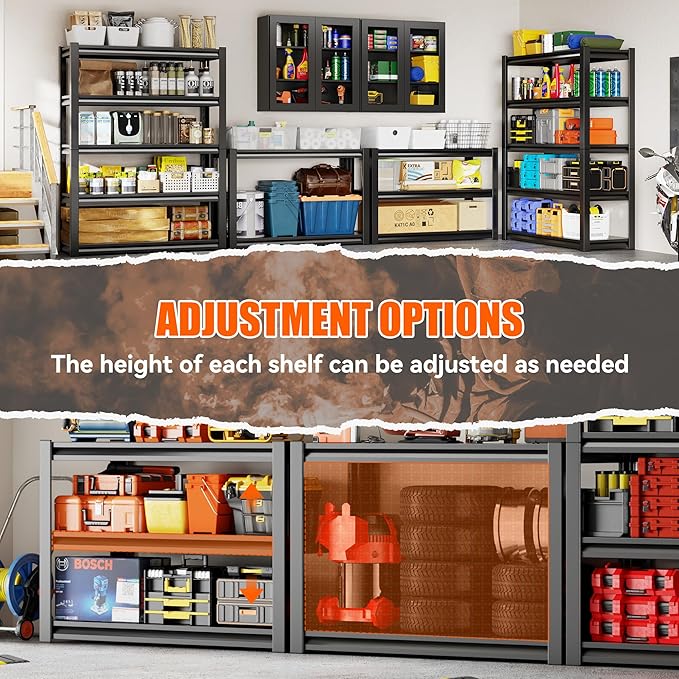 48" W Storage Shelves 2500LBS Garage Shelving Heavy Duty 5 Tier Adjustable Shelving Unit Metal Storage Rack for Basement Warehouse Supermarket 23.6" D x 47.2" W x 72" H