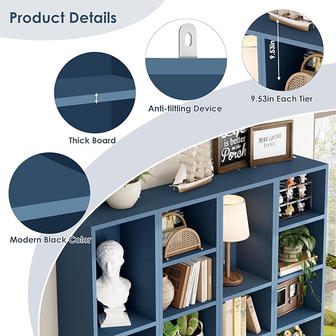 FOTOSOK 2 Pcs 71'' Tall Narrow Bookshelf, 8-Tier Media Tower Rack Set of 2, CD DVD Storage Cabinet with Adjustable Shelves, Tall Narrow Bookcase Skinny Display Bookshelf Slim Shelf, Blue