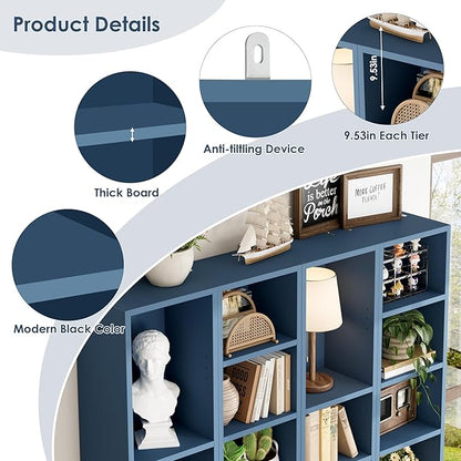 FOTOSOK 2 Pcs 71'' Tall Narrow Bookshelf, 8-Tier Media Tower Rack Set of 2, CD DVD Storage Cabinet with Adjustable Shelves, Tall Narrow Bookcase Skinny Display Bookshelf Slim Shelf, Blue