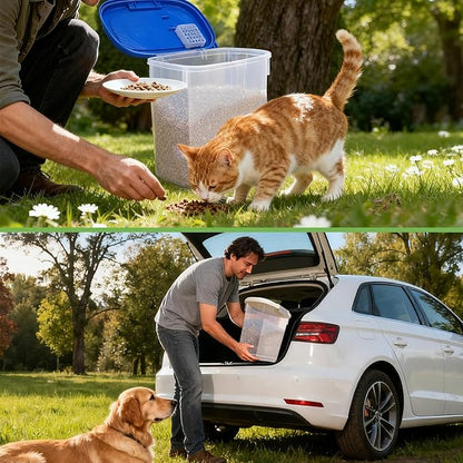 Airtight Dog Food Storage Container 10 Lbs - Slim Tall Pet Cat Food Treat Container with Lid, Scoop and Cup - Clear Plastic Dry Food Storage Bin for Dogs, Cats, Bird Seeds, Kibble, Pellets